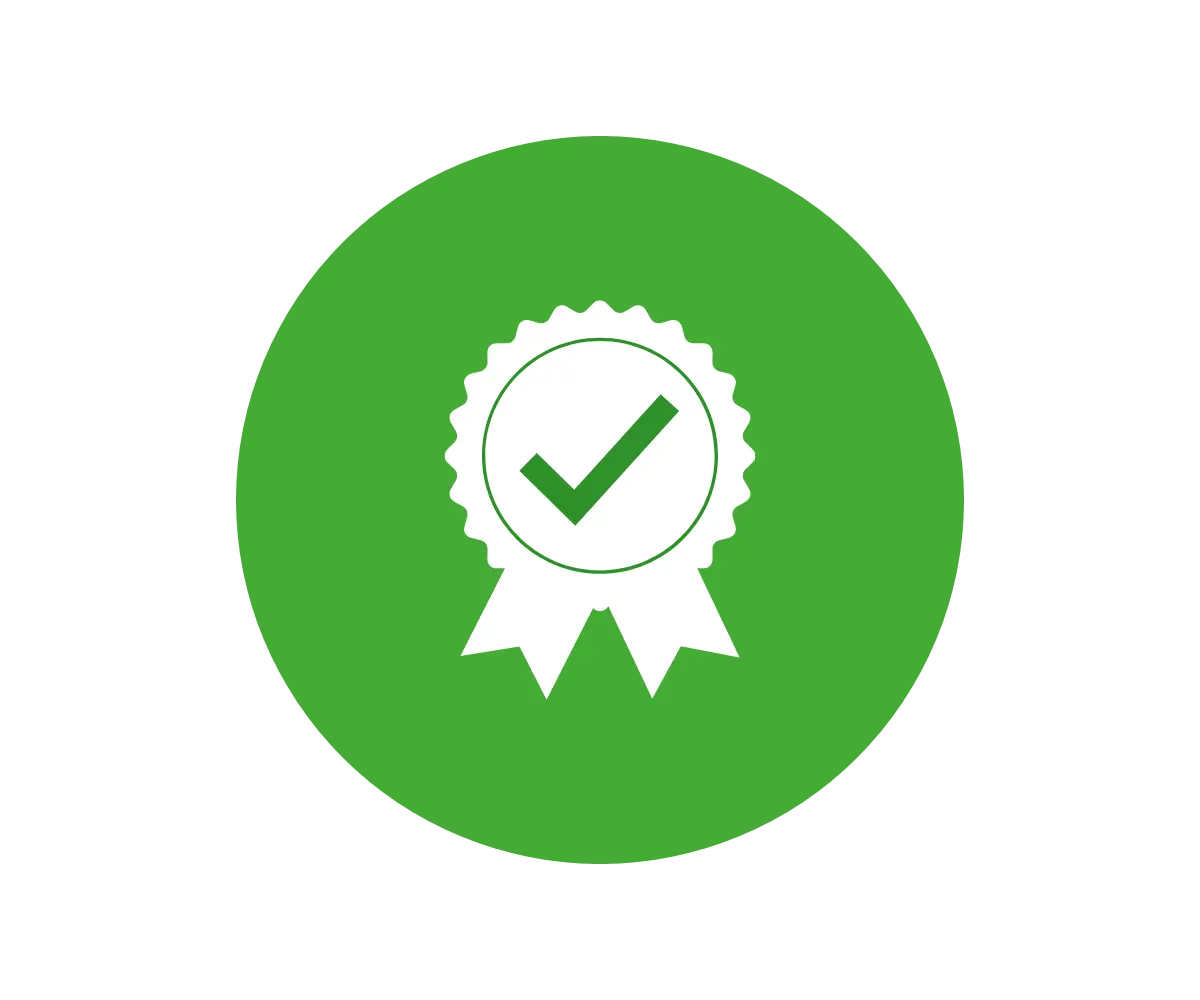 a green circle icon showing a certification