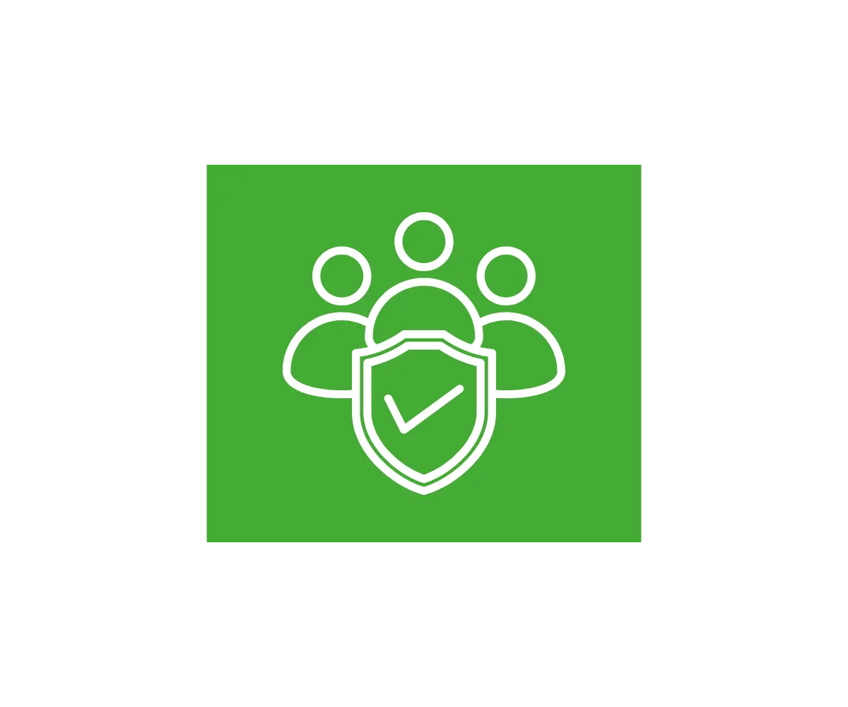 a green logo with a white icon showing people for health and safety