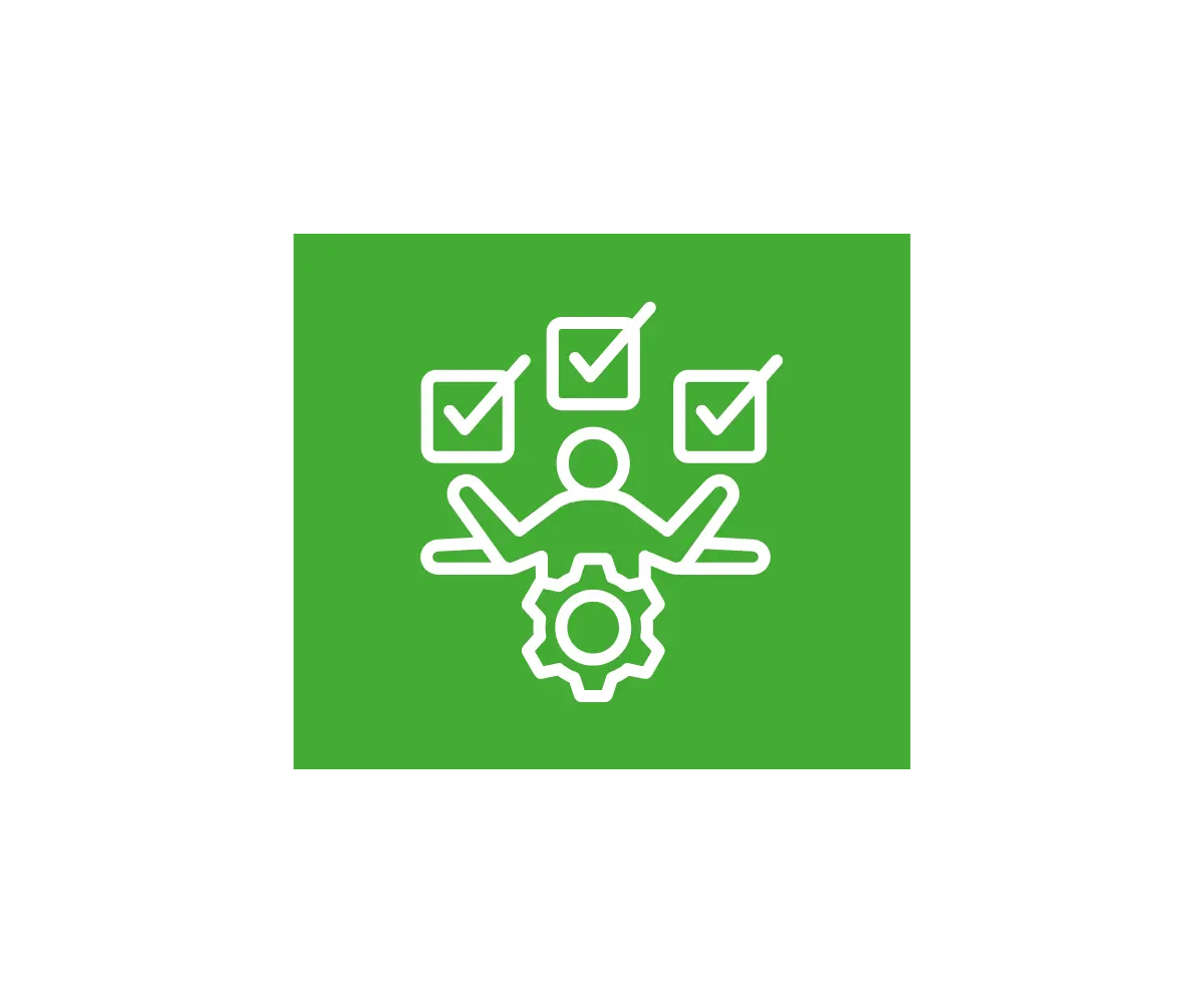 Green icon with a white project management person