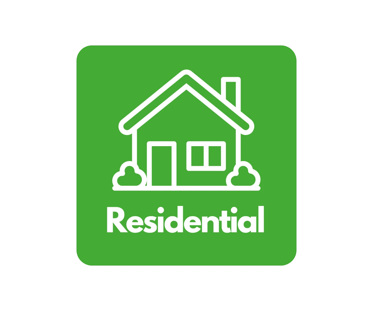 a white resident building against a green background