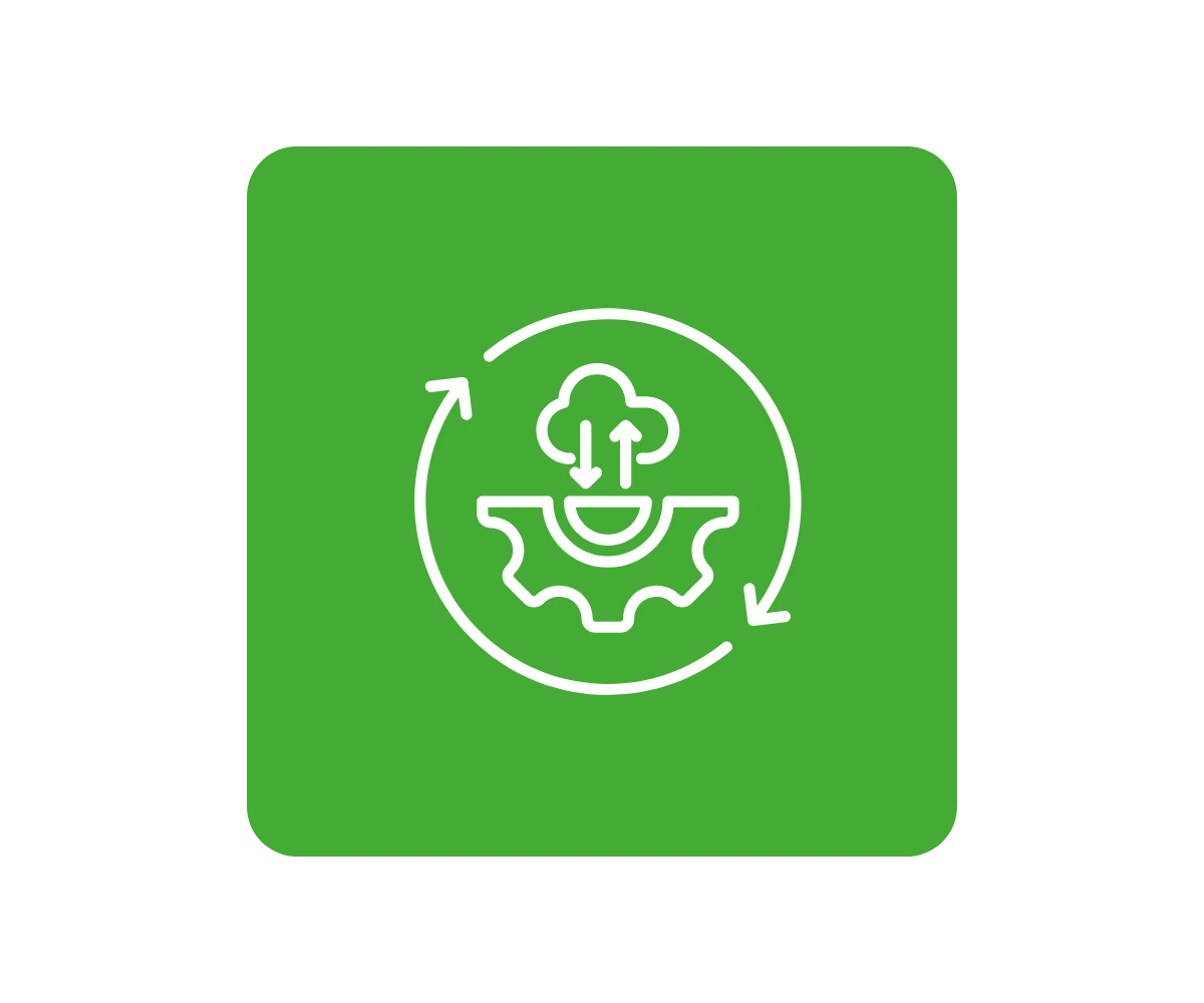 Cloud and cog icon symbolising continuous development and innovation