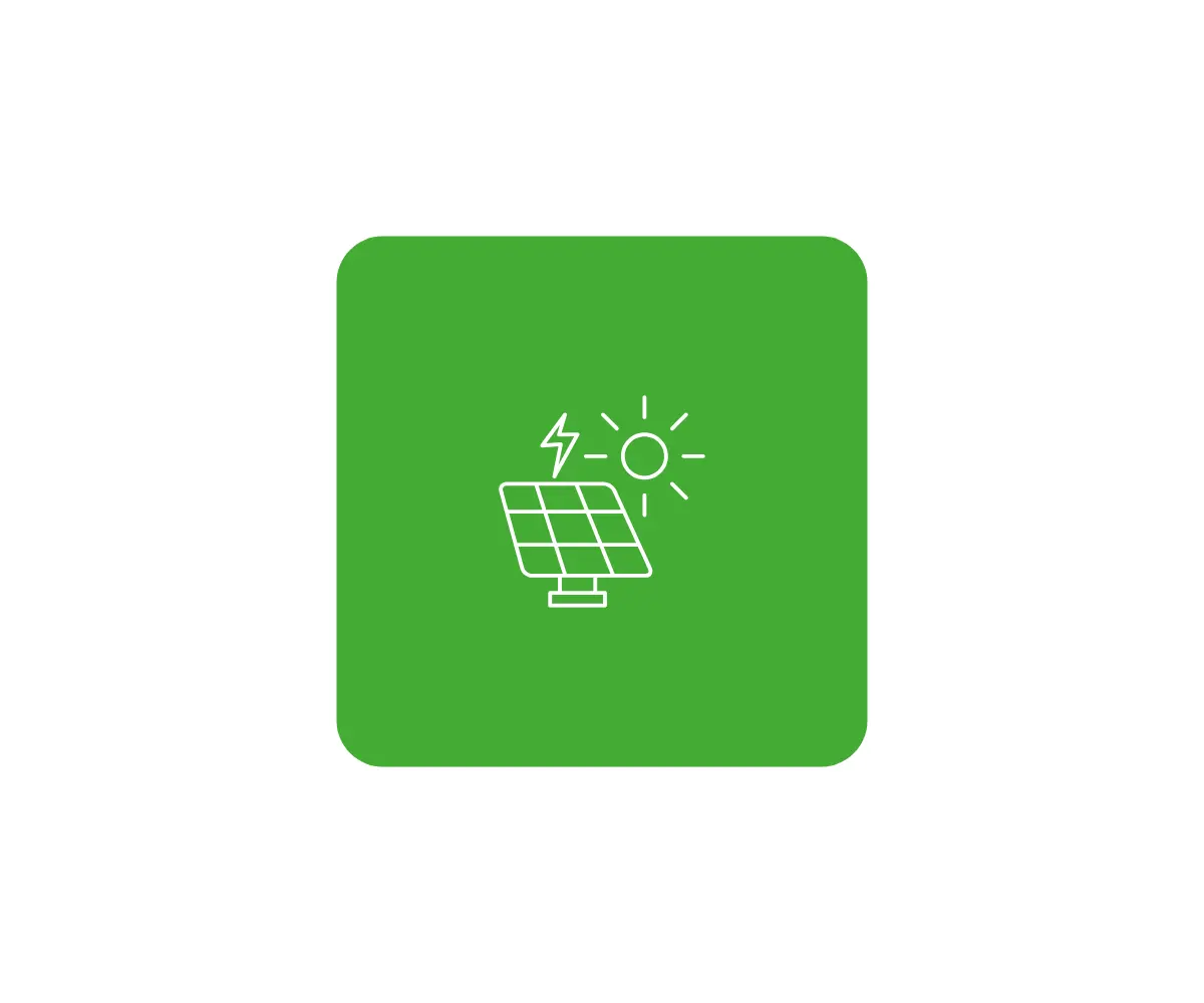 solar panels showing on a green background with a white icon