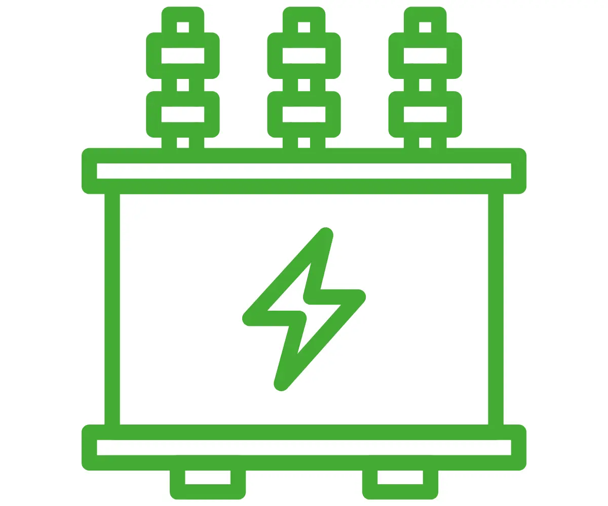 green icon of a transformer on a white background its a high voltage indication