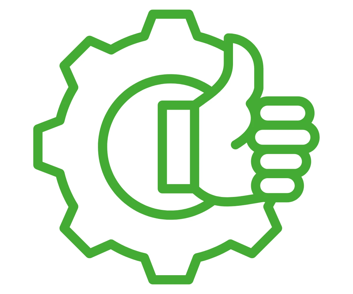 a green thumbs up with cog