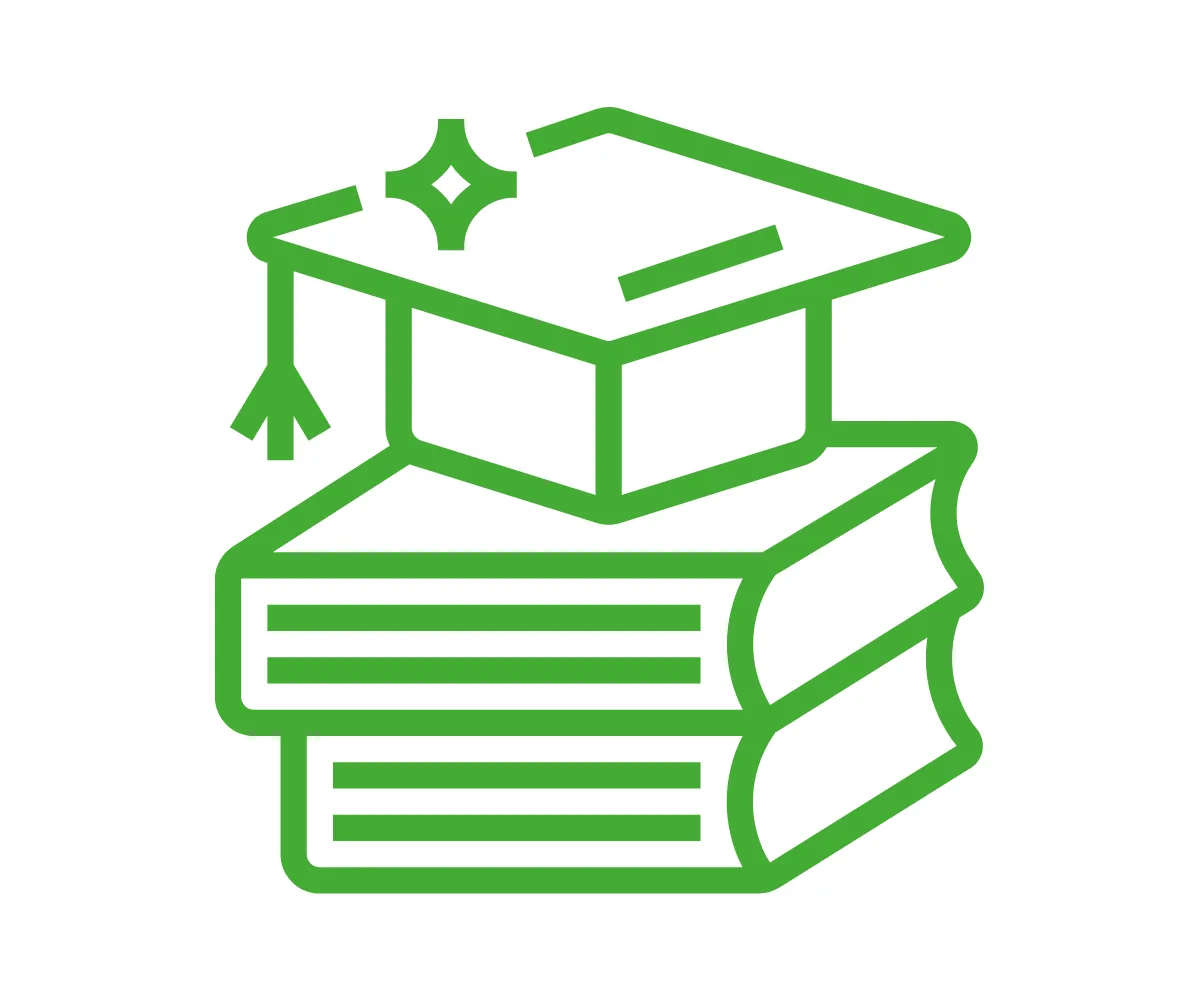 a green icon against a white background