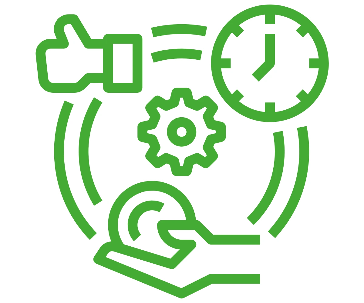 a green icon on a white background with the eco-1 colour scheme
