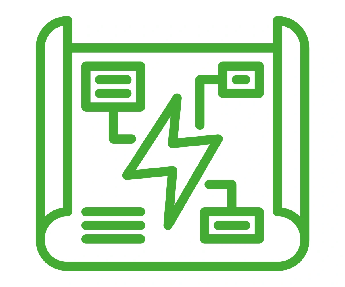 a green electrical install diagram on a white background