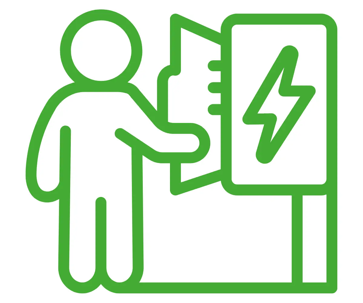 green stick man on a white background operating lv switch gear
