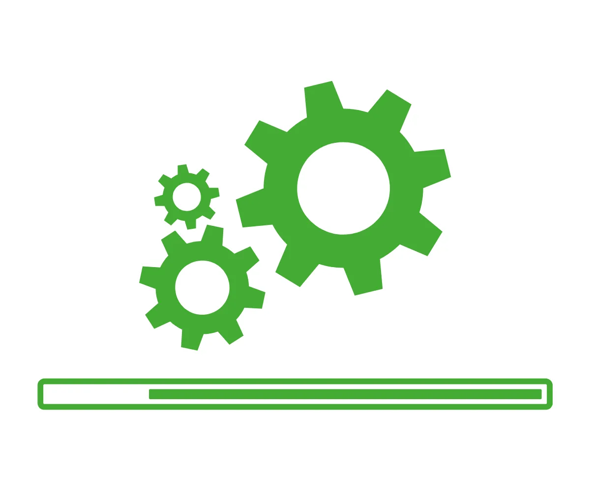 a green cog in the eco-1 colour scheme with a loading bar showing upgrades