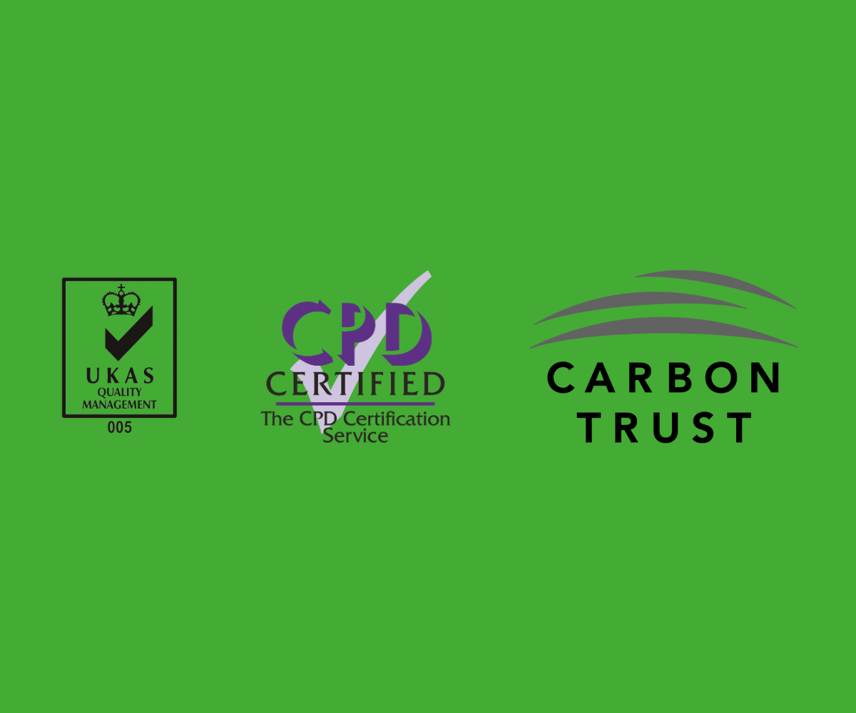our certifications showing ukas cpd and and carbon trust 
