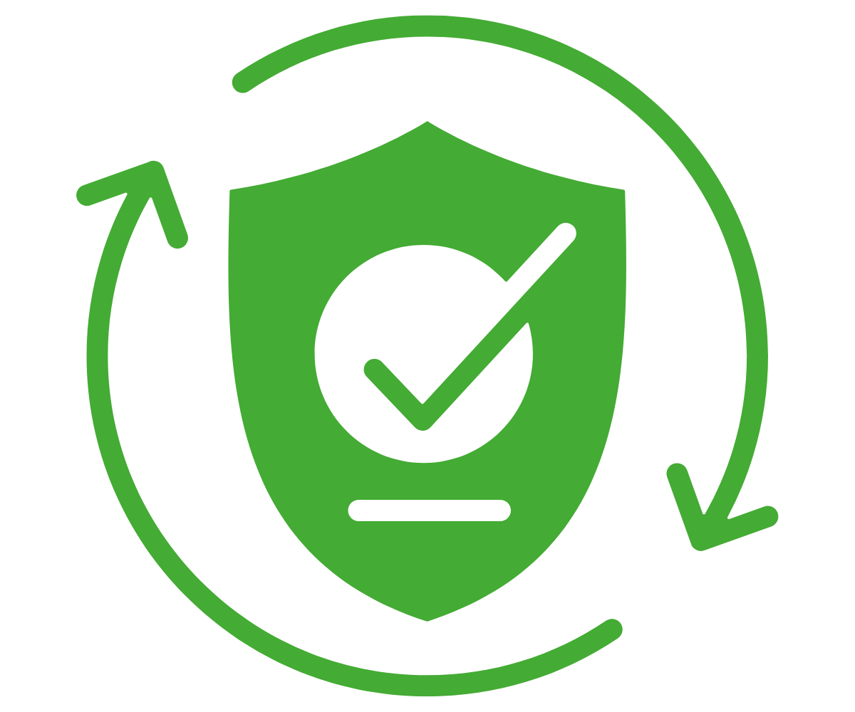 a green compliance icon against a white background in the eco-1 colour scheme
